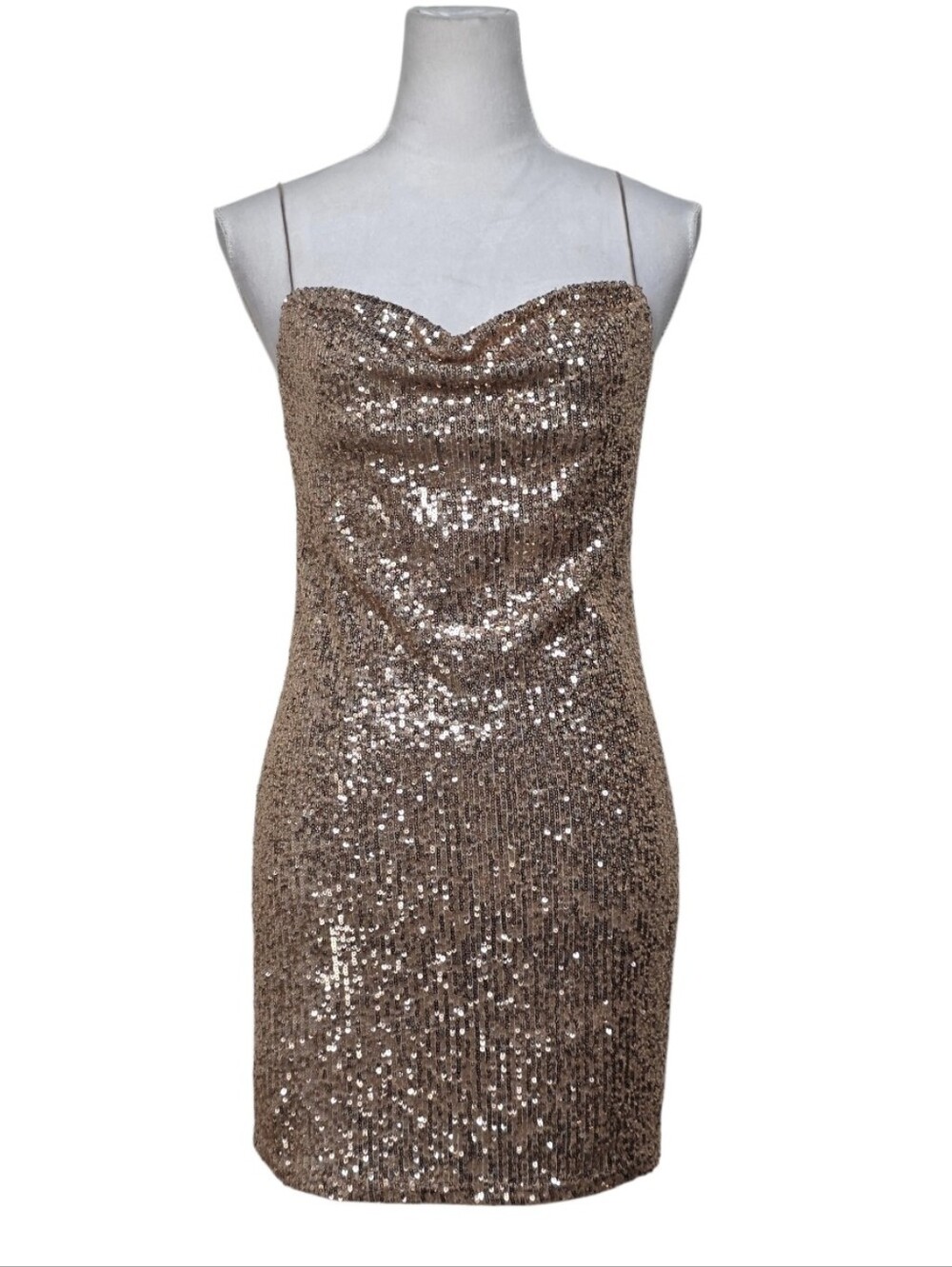 Topshop Rosegold Sequins Cowl Neck Mini Spaghetti Straps Dress Size 4